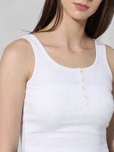 Women's White Knitted Casual Solid Cropped Sleeveless Top