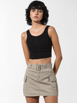 Women's Black Knitted Casual Solid Cropped Sleeveless Top
