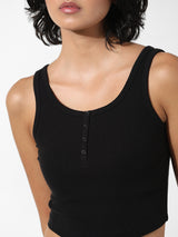 Women's Black Knitted Casual Solid Cropped Sleeveless Top