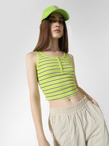 Women's Green Knitted Casual Striped Cropped Sleeveless Top