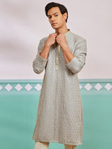 Men's Grey Festive Ethnic Full Sleeves Kurta