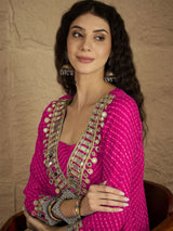 Women's Pink Graceful Kurta Set Featuring Gota Patti Paired with Solid Trouser