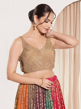 Women's Brown Tissue Padded Back Open Sleeveless Saree Blouse