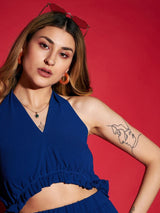 Women's Blue Knitted Halter Neck Jumpsuit