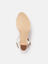 Women's White Criss-Cross Strap Ankle Strap Block Sandals