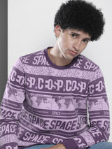 Men's Purple Casual Round Neck Printed Full Sleeves Sweatshirt