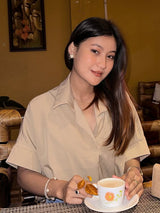 Women's Beige Casual Boxy Shirt with Rolled Sleeves