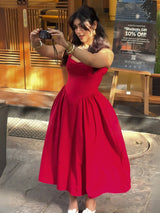 Women's Red Party Relaxed Fit Solid Dress