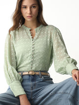 Women's Green Sheer Printed Tops