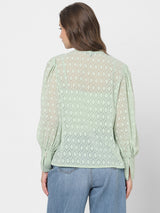 Women's Green Sheer Printed Tops