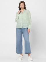 Women's Green Sheer Printed Tops