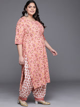 Women Pink Daily  Printed  Three-Quarter Sleeves Kurta Sets