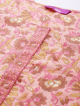 Women Pink Daily  Printed  Three-Quarter Sleeves Kurta Sets
