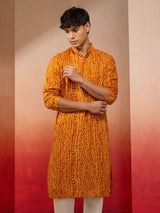 Men's Yellow Rayon Bandhani Printed Kurta