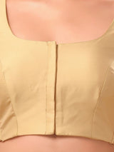 Women's Gold Taffeta Silk Padded Front Open Elbow Sleeves Saree Blouse