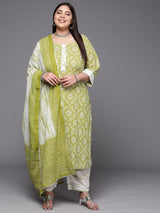 Women Green Daily  Printed  Three-Quarter Sleeves Kurta Sets