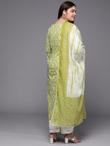 Women Green Daily  Printed  Three-Quarter Sleeves Kurta Sets