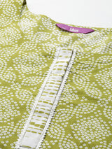 Women Green Daily  Printed  Three-Quarter Sleeves Kurta Sets