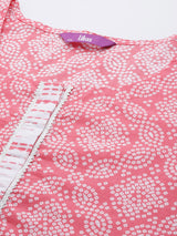 Women Pink Daily  Printed  Three-Quarter Sleeves Kurta Sets
