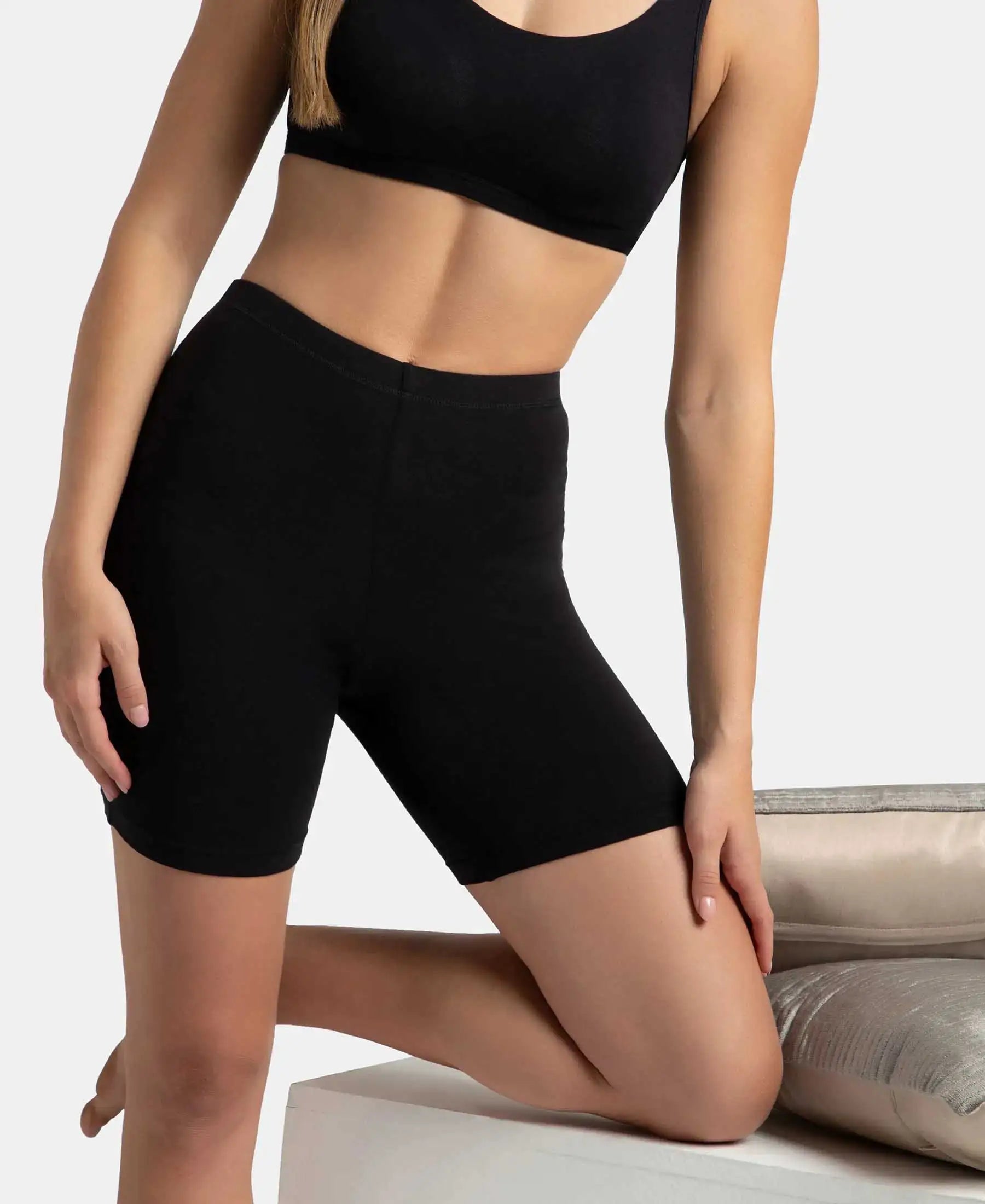 Women's Black Cotton Stretch Shorts