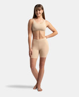 Women's Beige Cotton Stretch Shorts