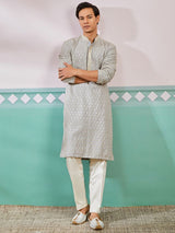 Men's Grey Festive Ethnic Full Sleeves Kurta