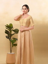 Women's Gold Taffeta Silk Padded Front Open Elbow Sleeves Saree Blouse