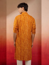 Men's Yellow Rayon Bandhani Printed Kurta