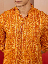 Men's Yellow Rayon Bandhani Printed Kurta