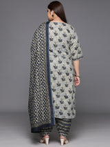 Women Grey Daily  Printed  Three-Quarter Sleeves Kurta Sets