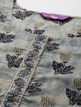 Women Grey Daily  Printed  Three-Quarter Sleeves Kurta Sets