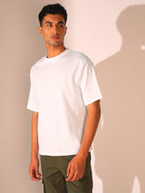 Men's White Casual Relaxed Fit Solid Short Sleeve Tshirt