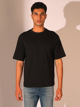 Men's Black Casual Relaxed Fit Solid Short Sleeve Tshirt