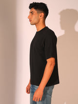 Men's Black Casual Relaxed Fit Solid Short Sleeve Tshirt