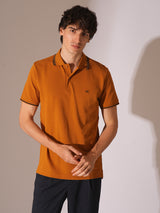 Men's Orange Casual Slim Fit Solid Half Sleeves Polo Tshirt