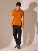 Men's Orange Casual Slim Fit Solid Half Sleeves Polo Tshirt