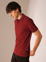 Men's Red Casual Slim Fit Solid Half Sleeves Polo Tshirt