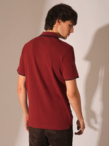 Men's Red Casual Slim Fit Solid Half Sleeves Polo Tshirt