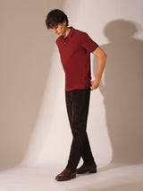 Men's Red Casual Slim Fit Solid Half Sleeves Polo Tshirt