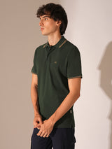 Men's Green Casual Slim Fit Solid Half Sleeves Polo Tshirt