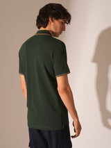 Men's Green Casual Slim Fit Solid Half Sleeves Polo Tshirt