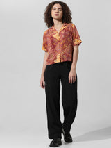 Women's Brown Woven Casual Printed Regular Fit Half Sleeves Shirt