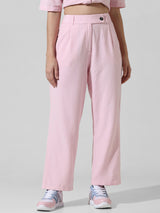 Women's Pink Woven Work Solid Regular Fit Pant