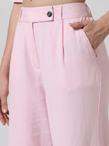 Women's Pink Woven Work Solid Regular Fit Pant