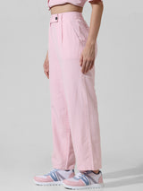 Women's Pink Woven Work Solid Regular Fit Pant
