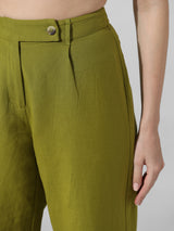 Women's Green Woven Work Solid Regular Fit Pant