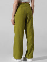 Women's Green Woven Work Solid Regular Fit Pant