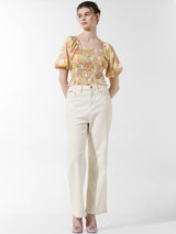 Women's Multicolor Woven Casual Printed Cropped Half Sleeves Top