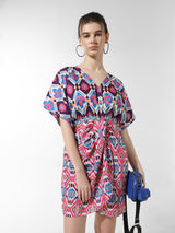 Women's Purple Woven Casual Printed Above Knee Half Sleeves Dress
