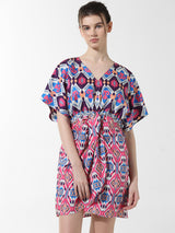Women's Purple Woven Casual Printed Above Knee Half Sleeves Dress